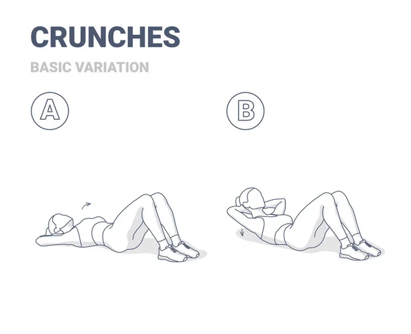 Crunch kvinnlig träning träningsguide Illustration — Stock vektor
