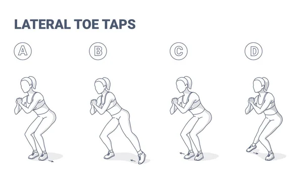 Lateral Toe Taps Kvinnlig Home Workout Övningsvägledning. — Stock vektor