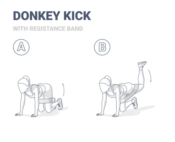 Donkey Kick Woman Hem Workout Motion vägledning skiss begrepp illustration. — Stock vektor