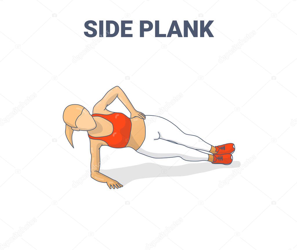 Side Plank Female Home Workout Exercise Guidance Colorful Concept Illustration.