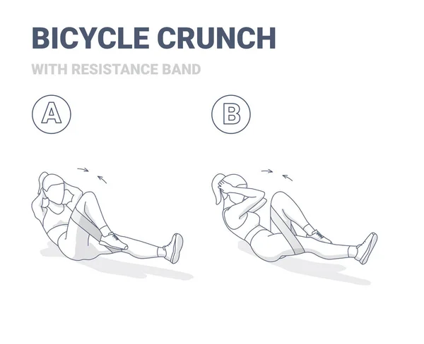 Bicicleta crujiente Abs Hembra Inicio Entrenamiento Ejercicio Orientación Esquema Concepto — Vector de stock