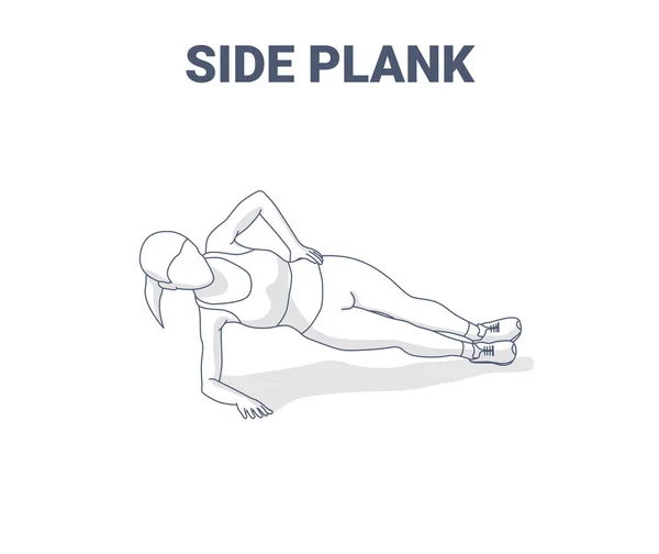 Side Plank Female Home Workout Exercise Guidance Outline Concept Illustration. — Stock Vector
