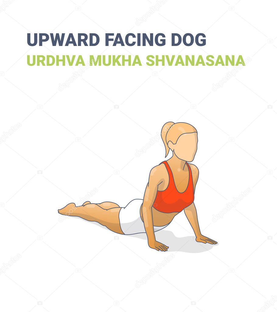 Urdhva Mukha Shvanasana Yoga Illustration. Upward Facing Dog Stretch Home Workout