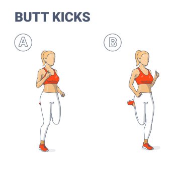 Ama Kickcs Kadın Egzersiz Rehberi. Atletik Kız Bum Kicks Egzersizi Yapıyor Açık hava Antrenmanı Konsepti.