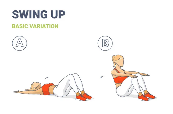 Swing Up with kolena ohnutý žena domácí cvičení cvičení průvodce barevné koncepce ilustrace. — Stockový vektor