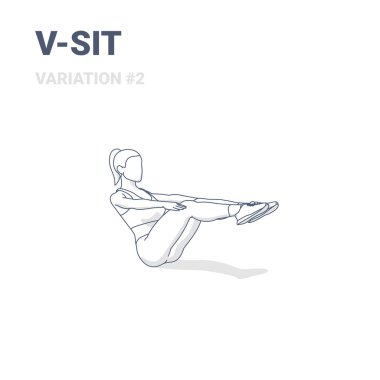 V-Sit Kadın Antrenman Kılavuzu Taslak Konsepti veya Navasana Tekne Yoga Çizimi