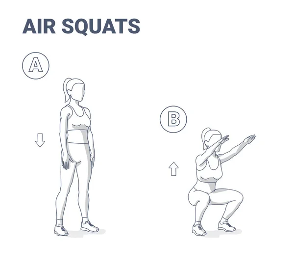 Air Squats Femae Esercizio Casa Allenamento Guida. — Vettoriale Stock