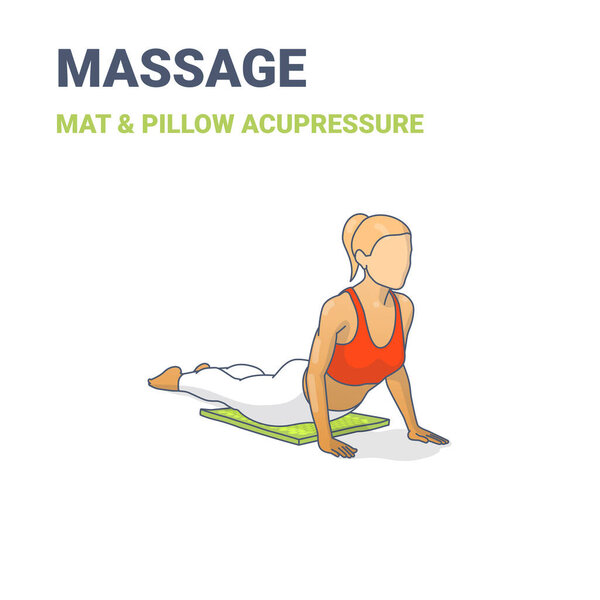 Female in cobra stretching pose on an acupressure mat. Concept of a woman relaxing at home on a mat practicing yoga.