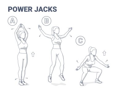 Güç Valeleri Egzersiz Kızı Spor Rehberi. Spor Giyim 'deki Genç Kadın Güç Sıçrayışları illüstrasyonu.