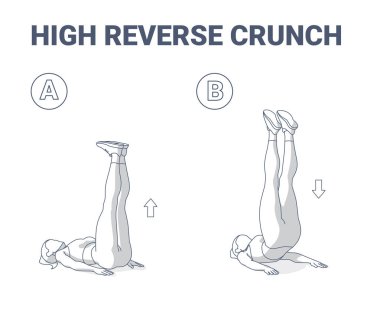 High Reverse Crunch Crunch Kadın Egzersiz Sanatı. Karın kasları üzerinde çalışan Atletik Kadın.