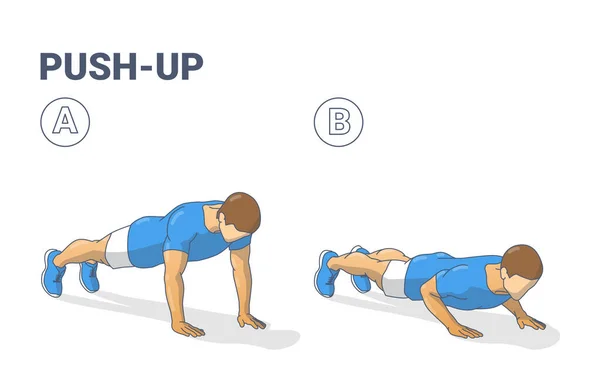 Push-Ups Home Workout Oefening Man Silhouet Kleurrijke begeleiding Illustratie — Stockvector