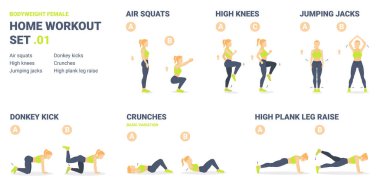 Ev antrenmanı seti. Ekipmansız Kadın Ev Çalışması İçin Vücut Ağırlığı Egzersizleri Yönetmeliği.