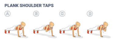 Plank Omuz Tamponu Egzersiz Rehberi Yapan Kız. Plank 'tan Omuz Dokunuşu Yapan Kadın.