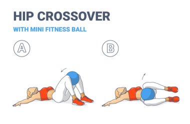 Fitness Mini Ball Rehberliğinde Kalça veya Diz Yuvarlama Egzersizi Yapan Kız. Alt Gövde Rus Bükülmesi.