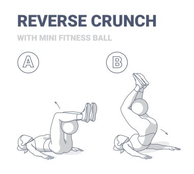 Uyumlu Ters Çıtırtı Yapan Kız ya da Medicine Ball Evde Egzersiz Yapan Kılavuz Çizimi.