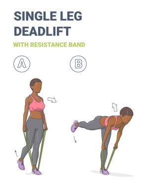 Afrikalı Amerikalı Kız Tek Bacaklı Deadlift Evde Egzersiz Yapıyor Direniş Grubu Rehberliğinde.