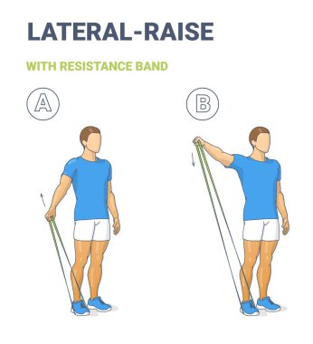 Man Doing Lateral Arm Raise Home Workout Exercise with Thin Resistance Band or Loop Guidance. clipart