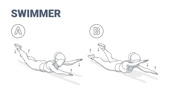 Schwimmer üben Girl Fitness Home Workout Guidance Illustration. Übung im Liegen. — Stockvektor