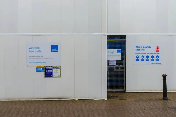 Chester Jan 2021 Safety Notices Displayed Prominently Plain Hoardings Building — Stock Photo, Image