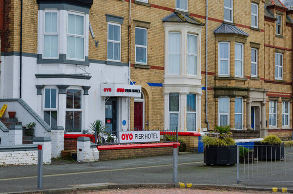 Rhyl, Denbighshire; UK: Feb 21, 2021: The Oyo Pier Hotel which is temporarily closed during the pandemic lockdown.
