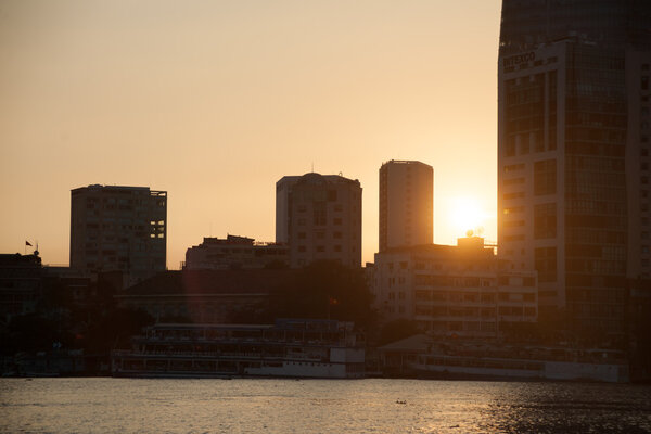 Panorama of Ho Chi Minh viewed over Saigon river