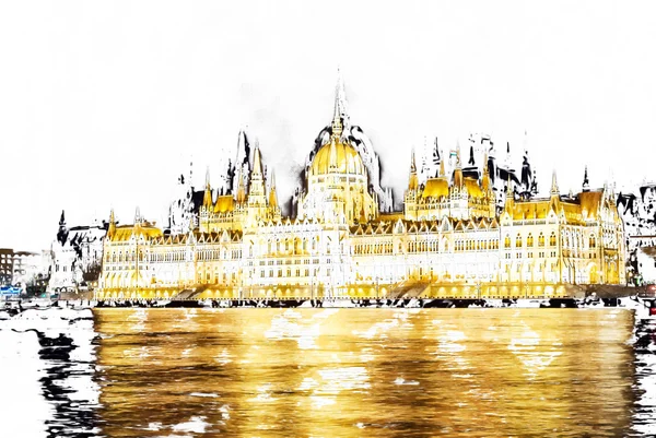 Το κτήριο του Κοινοβουλίου Ουγγρικά με φωτεινά και όμορφα illu — Φωτογραφία Αρχείου