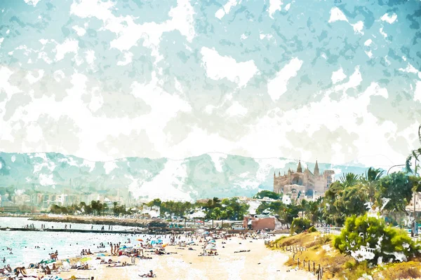 Vista da praia de Palma de Maiorca — Fotografia de Stock