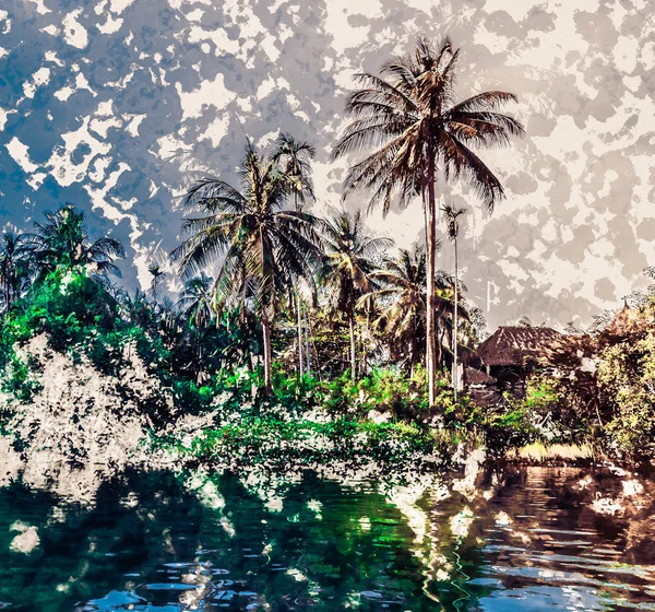 Palmbomen op zee kust bij mooie zonnige dag. — Stockfoto