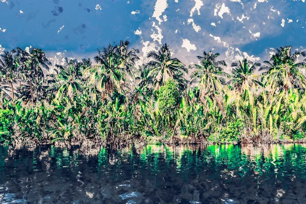 Palmbomen op zee kust bij mooie zonnige dag. — Stockfoto