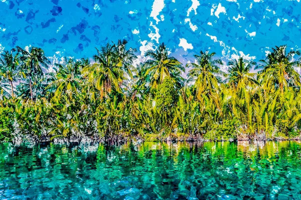 Palmbomen op zee kust bij mooie zonnige dag. — Stockfoto