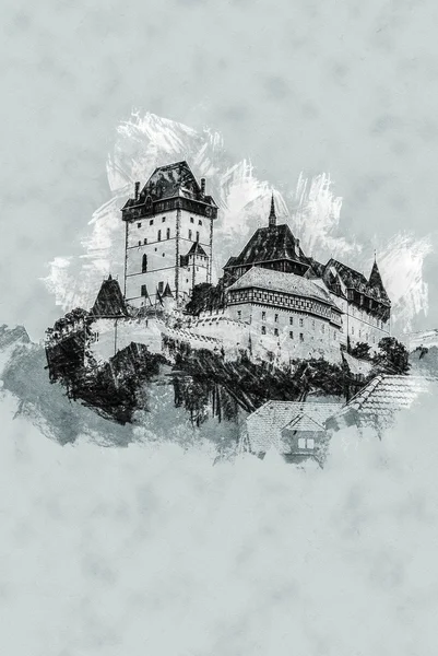 Hrad Karlštejn na zeleném kopci, Praha — Stock fotografie