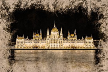 Het Hongaars parlementsgebouw met heldere en mooie illu