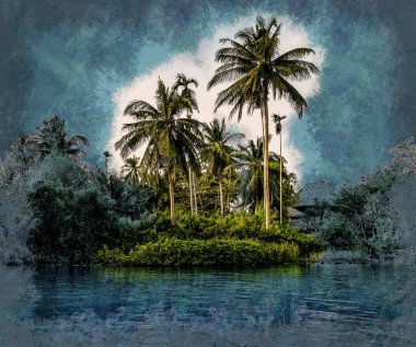 Güzel bir güneşli gün deniz sahilinde palmiye ağaçlarının.