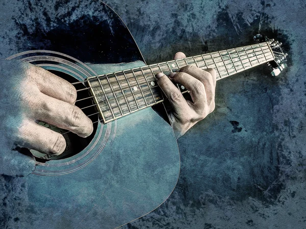 음향 기타는 사람에 의해 재생의 근접 촬영 사진. — 스톡 사진