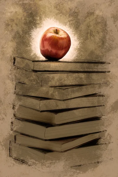 Stack of Old Books With an Apple on Top — Stock Photo, Image