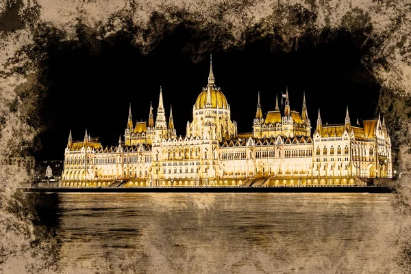 El edificio del Parlamento húngaro con brillante y hermosa illu — Foto de Stock