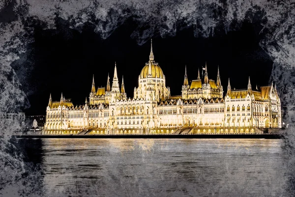 O edifício do Parlamento húngaro com illu brilhante e bonito — Fotografia de Stock