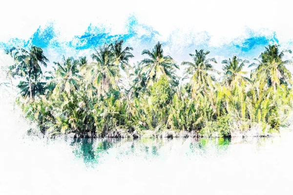 Palmové stromy na břehu moře na krásný slunečný den. — Stock fotografie