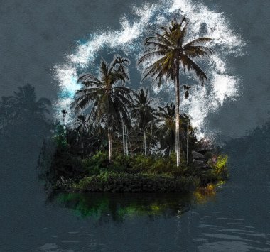 Güzel bir güneşli gün deniz sahilinde palmiye ağaçlarının.