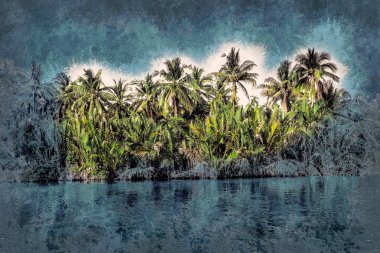 Güzel bir güneşli gün deniz sahilinde palmiye ağaçlarının.