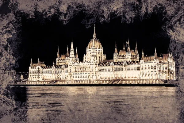 El edificio del Parlamento húngaro con brillante y hermosa illu — Foto de Stock