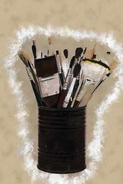 Brushes on the tin can — Stock Photo, Image