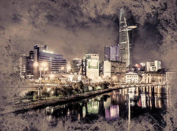 Stadtbild von ho chi minh bei Nacht — Stockfoto