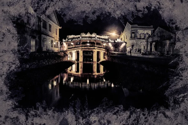 Παλιά ιαπωνική γέφυρα το βράδυ στο Hoi μια — Φωτογραφία Αρχείου
