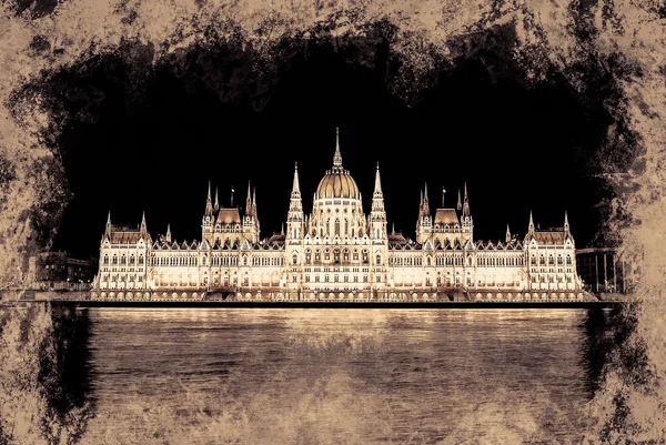 L'édifice du Parlement hongrois avec illu lumineux et beau — Photo