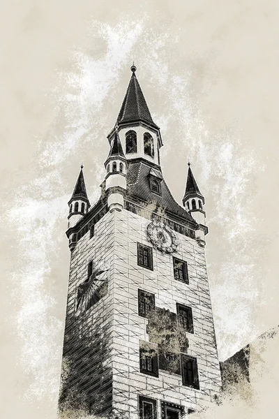 Staroměstská radniční věž v Mnichově, Německo. — Stock fotografie