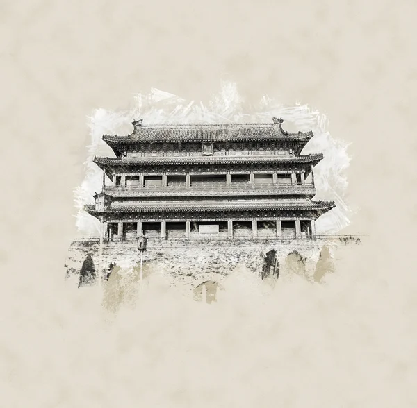 Beijing, China op het Zhengyangmen Gatehouse op het Tiananmen-plein — Stockfoto