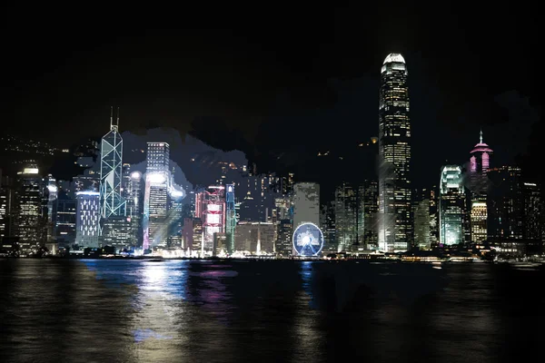 Hong kong insel mit sensen beleuchtet bei nacht — Stockfoto