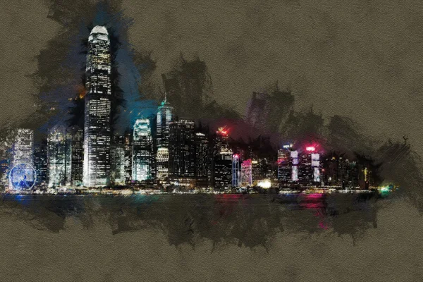 Hong Kong Island s nočním osvětlením scyscrapes — Stock fotografie