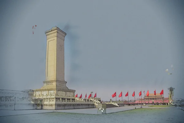 Tiananmen Meydanı ' nda Beijing halkların kahramanları Anıtı — Stok fotoğraf